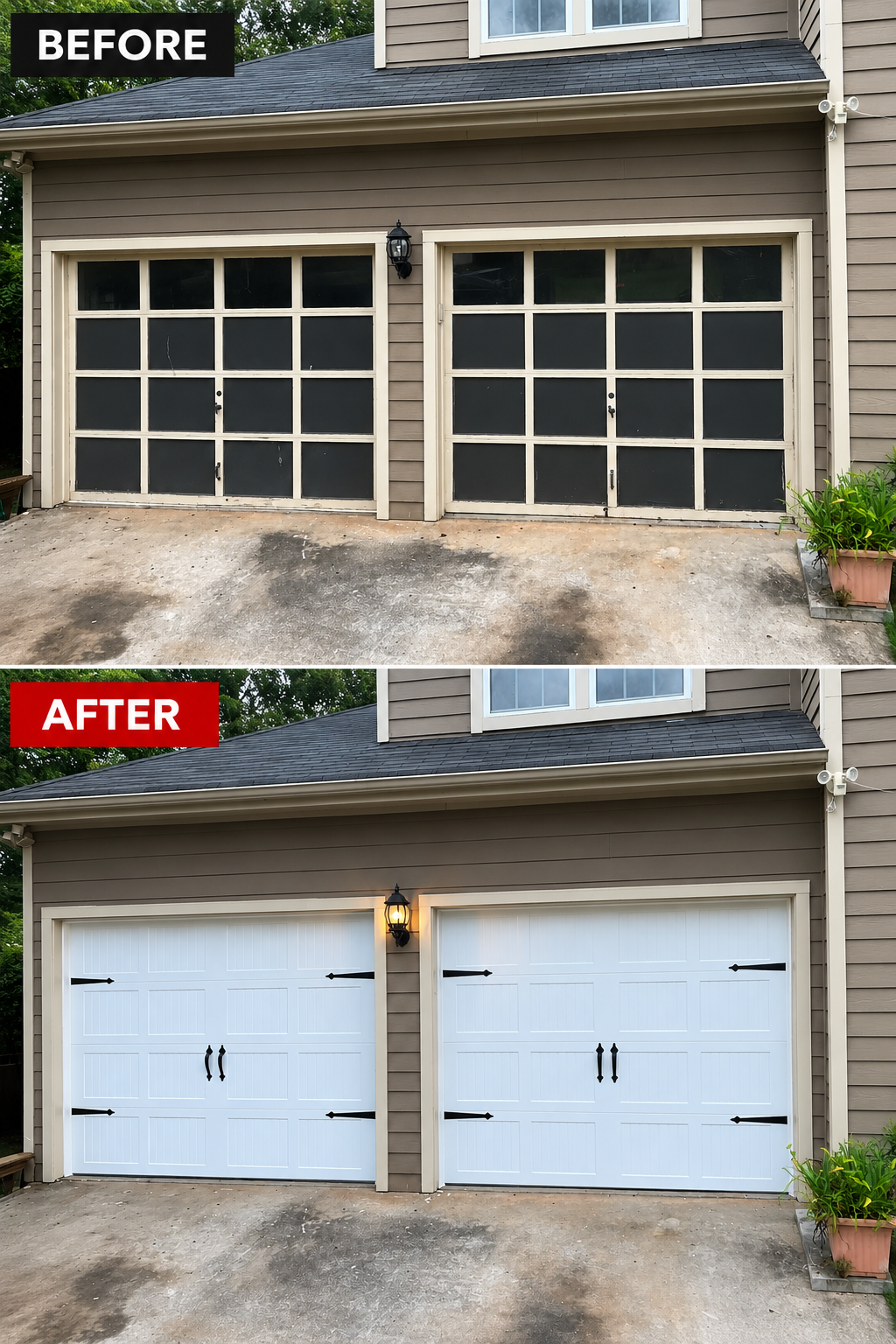 Before and after garage door project