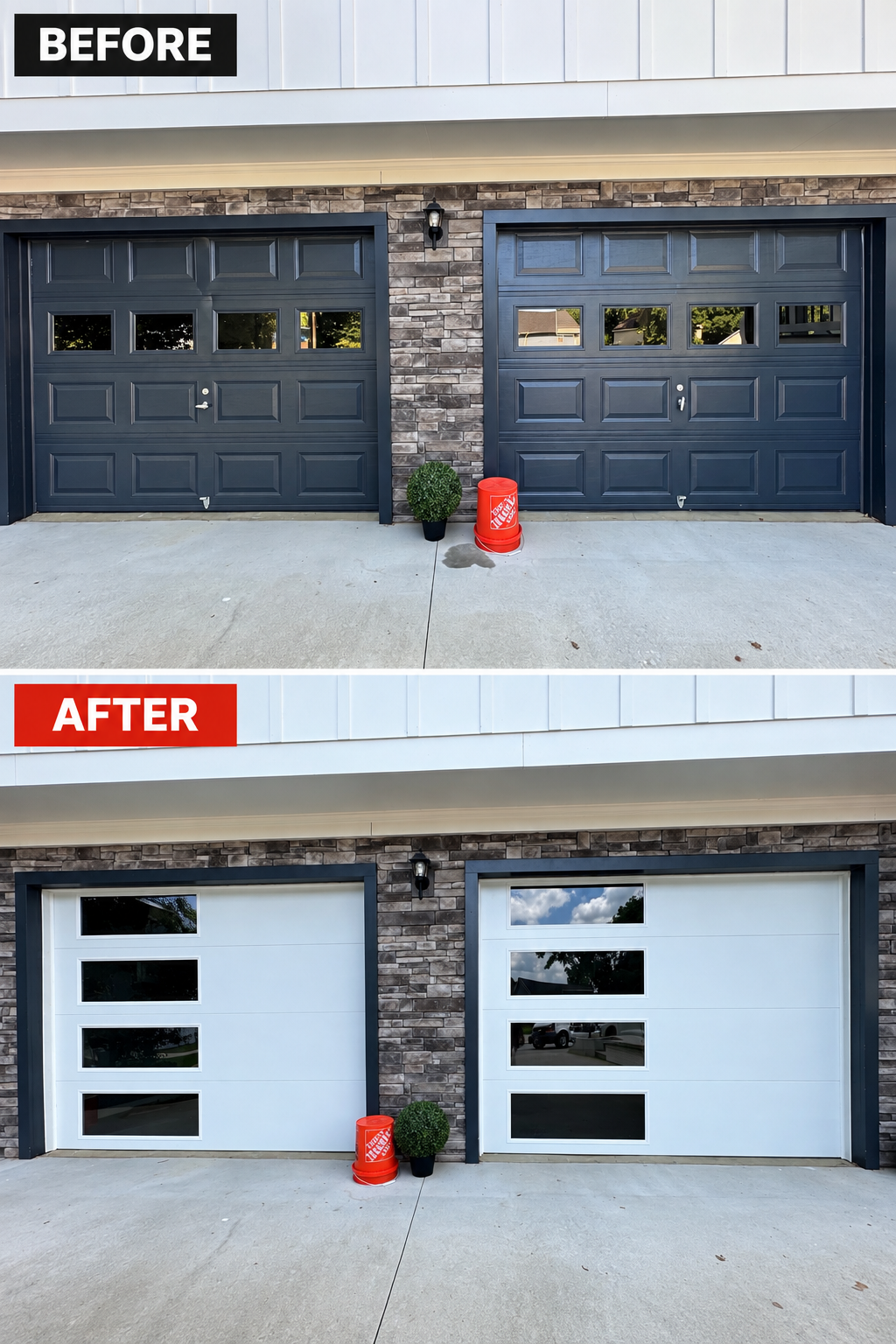 Before and after garage door project