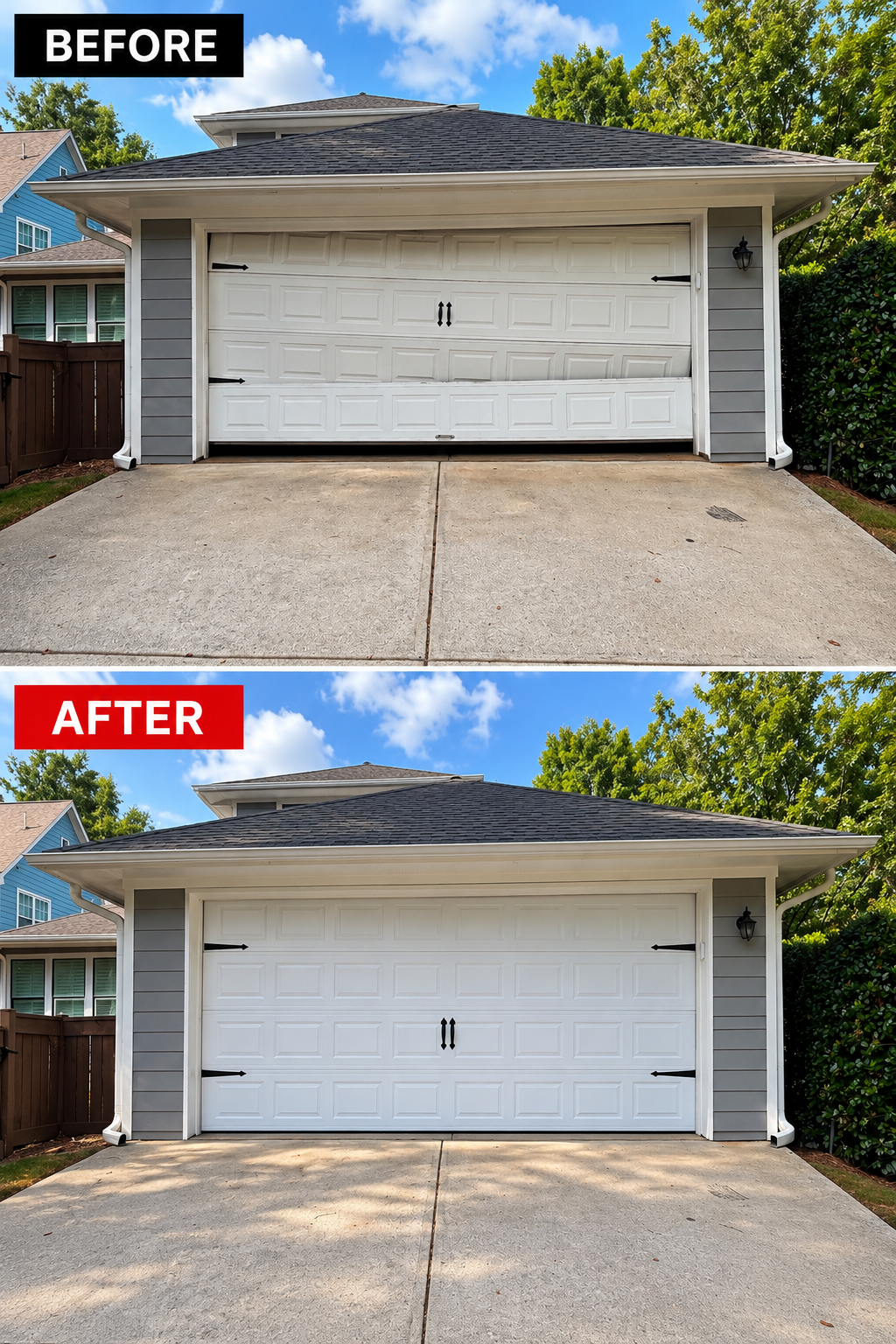 Before and after garage door project