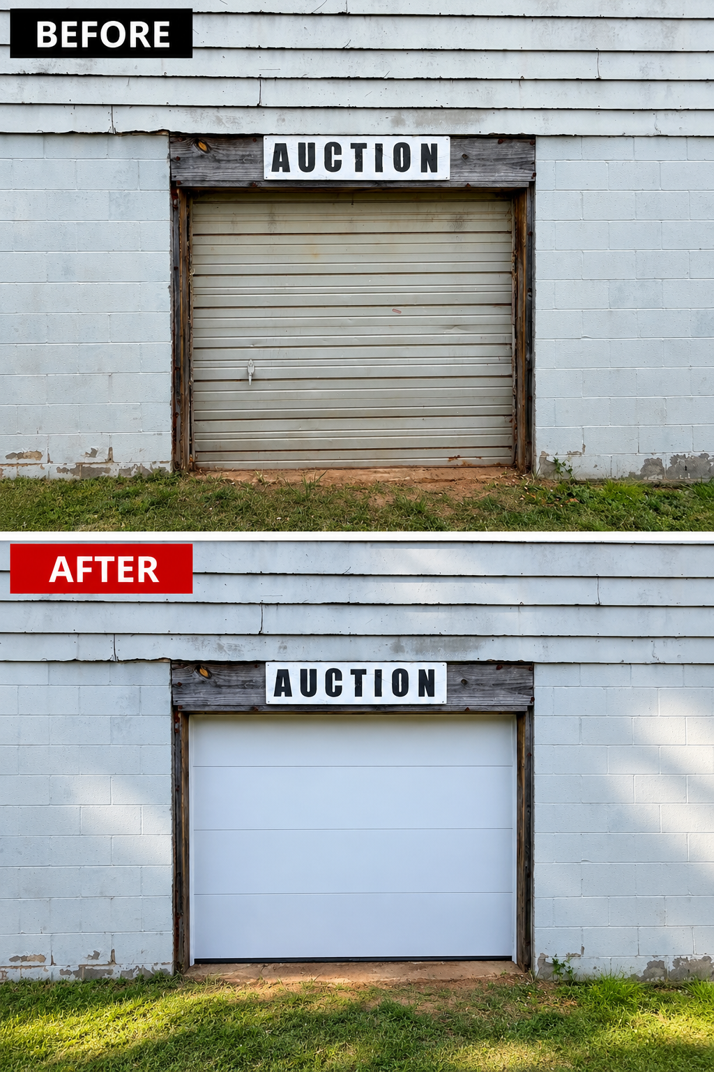 Before and after garage door project